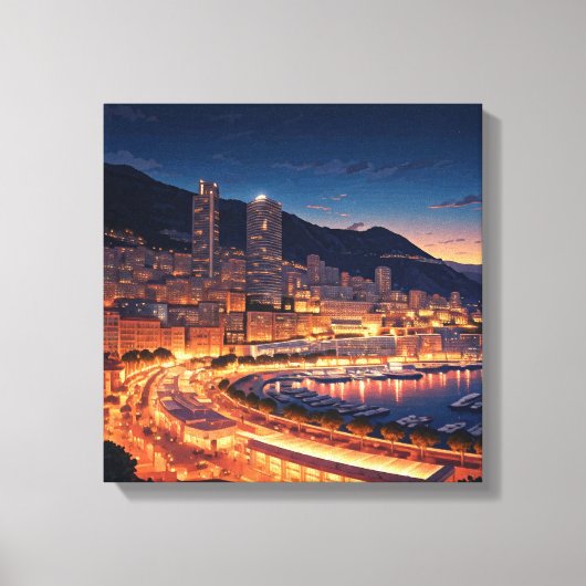 Monaco Monte Carlo bij nacht Canvas Afdruk (Voorkant)