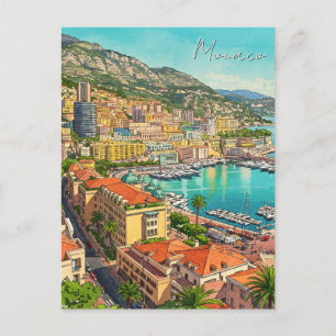 Monaco Monte Carlo Europe Travel Waterverf Briefkaart