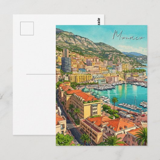 Monaco Monte Carlo Europe Travel Waterverf Briefkaart (Voorkant / Achterkant)