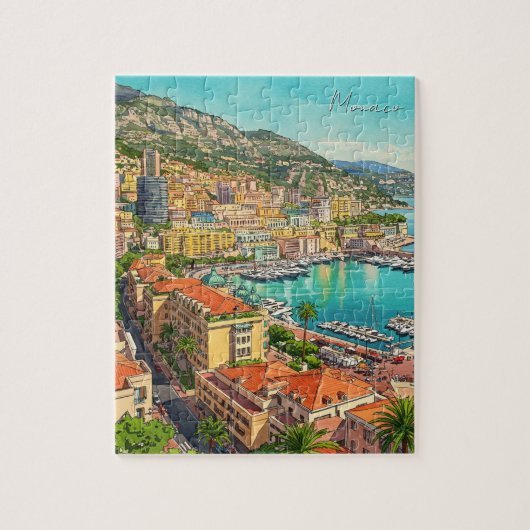 Monaco Monte Carlo Europe Travel Waterverf Legpuzzel (Verticaal)