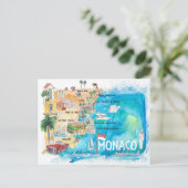 Monaco Monte Carlo Illustrated Map met Landmarks Briefkaart (Staand voorkant)
