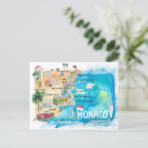 Monaco Monte Carlo Illustrated Map met Landmarks Briefkaart