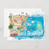 Monaco Monte Carlo Illustrated Map met Landmarks Briefkaart (Voorkant / Achterkant)
