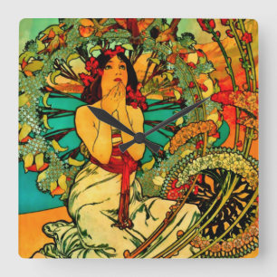 Monaco Monte Carlo Poster door Alphonse Mucha Vierkante Klok