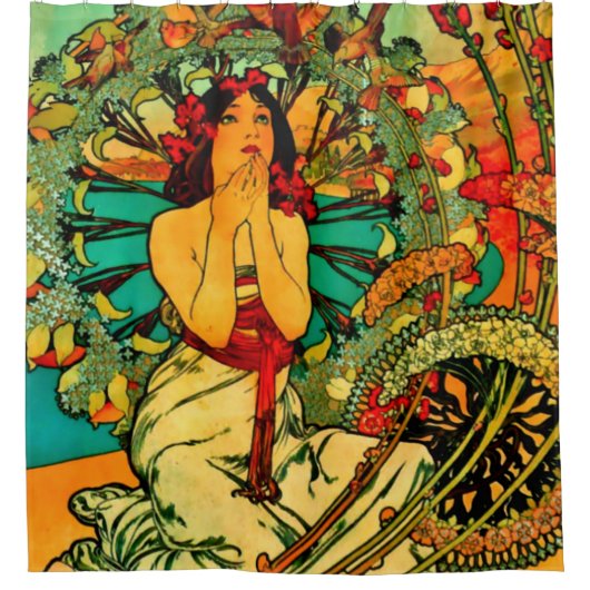 Monaco Monte Carlo Poster van Alphonse Mucha Douchegordijn (Voorkant)