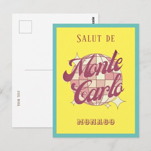 Monaco Monte Carlo Retro  geel Briefkaart (Voorkant / Achterkant)