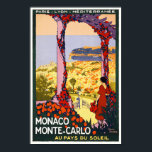 MONACO MONTE-CARLO VINTAGE TRAVEL POSTER<br><div class="desc">Foto van een Frans Art Deco-poster waarin het reizen naar Monaco en Monte Carlo wordt bevorderd met een elegant geklede vrouw die geniet van een spectaculair uitzicht van Au Pays du Soleil - de deelstaat Sunshine. Pas de grootte van het poster, de textuur, de rand en/of het lijst aan zodat...</div>