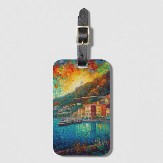 Monaco, Monte-Carlobaai in Van Gogh stijl Bagagelabel (Voorkant (verticaal))