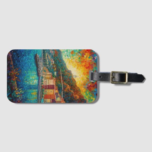 Monaco, Monte-Carlobaai in Van Gogh stijl Bagagelabel (Voorkant (horizontaal))