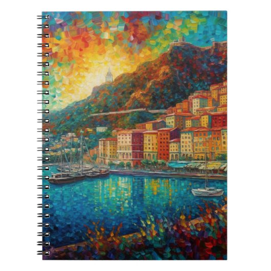Monaco, Monte-Carlobaai in Van Gogh stijl Notitieboek (Voorkant)