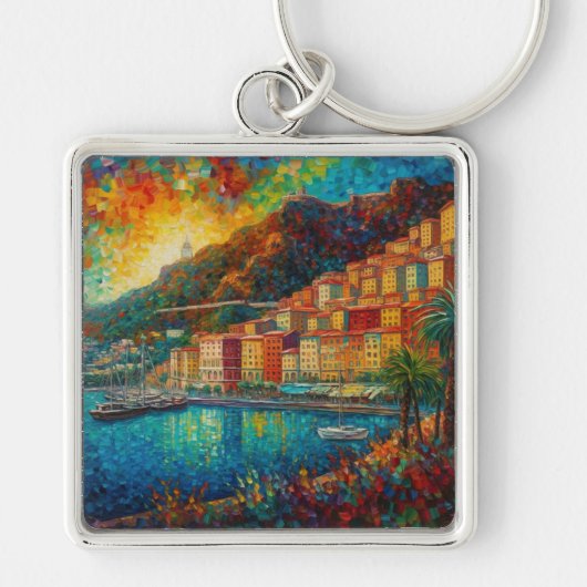 Monaco, Monte-Carlobaai in Van Gogh stijl Sleutelhanger (Voorkant)
