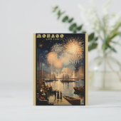 Monaco New Years Eve Vuurwerk Reizen Briefkaart (Staand voorkant)