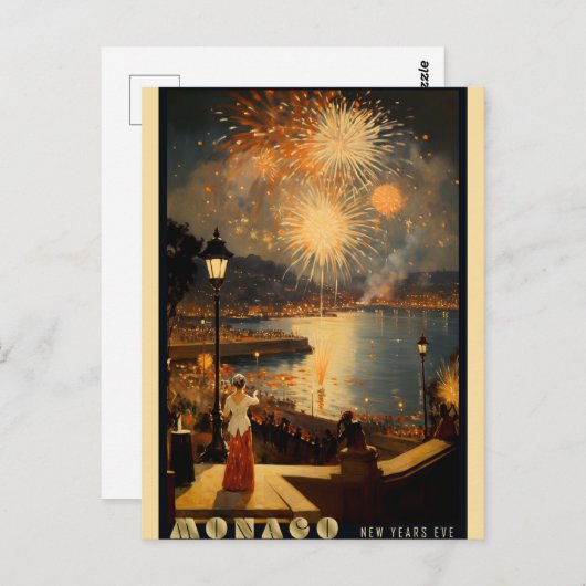  Monaco New Years Eve Vuurwerk Reizen Briefkaart (Voorkant / Achterkant)