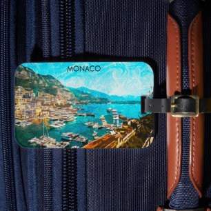 Monaco Olieverf Illustratie Reishaven Bagagelabel