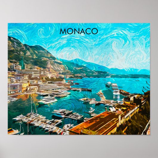Monaco Olieverf Illustratie Reishaven Poster (Voorkant)