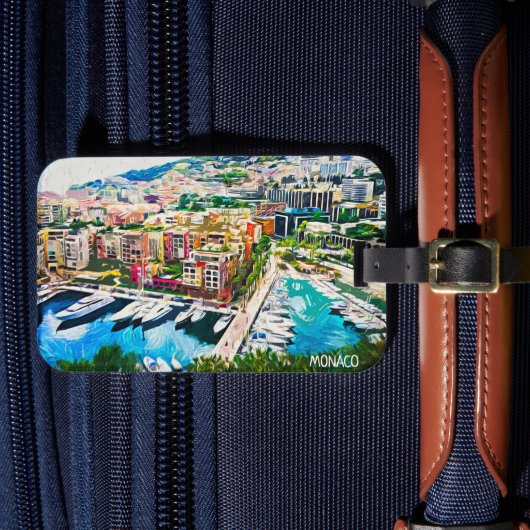 Monaco olieverf jachthaven bagagelabel (Voorkant Insitu 4)