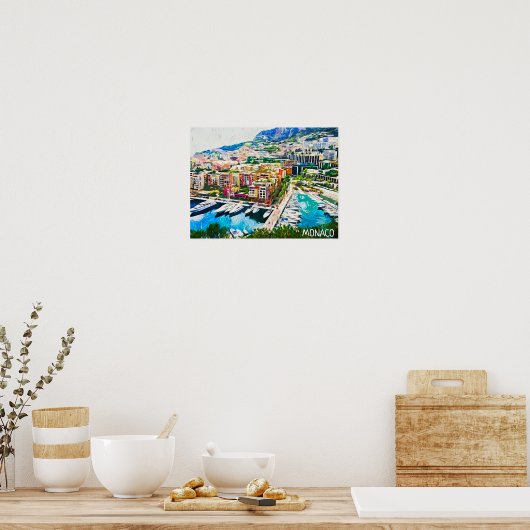Monaco olieverf jachthaven poster (Keuken)