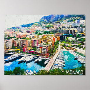 Monaco olieverf jachthaven poster