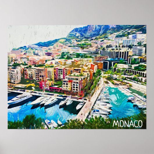 Monaco olieverf jachthaven poster (Voorkant)