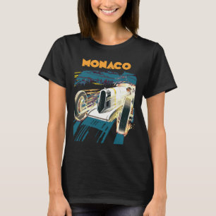 Monaco Oude Racerauto Blauwe Reis T-shirt