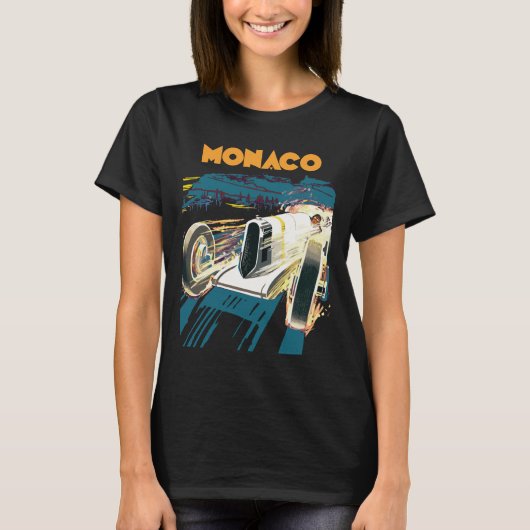 Monaco Oude Racerauto Blauwe Reis T-shirt (Voorkant)