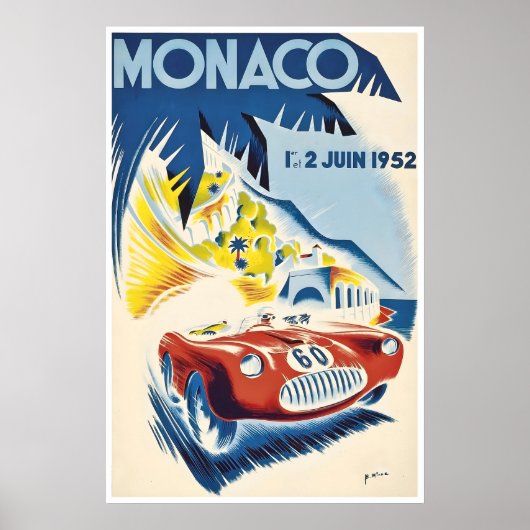 Monaco raceauto poster 1952 raceprint sportauto (Voorkant)
