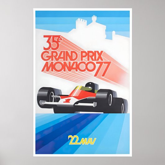 Monaco Racing Poster Raceauto Kunst 1977 Print Gra (Voorkant)