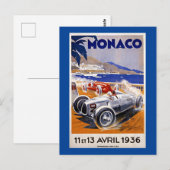 Monaco-reisposter, 1936 autorace briefkaart (Voorkant / Achterkant)