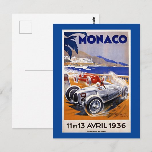 Monaco-reisposter, 1936 autorace briefkaart (Voorkant / Achterkant)