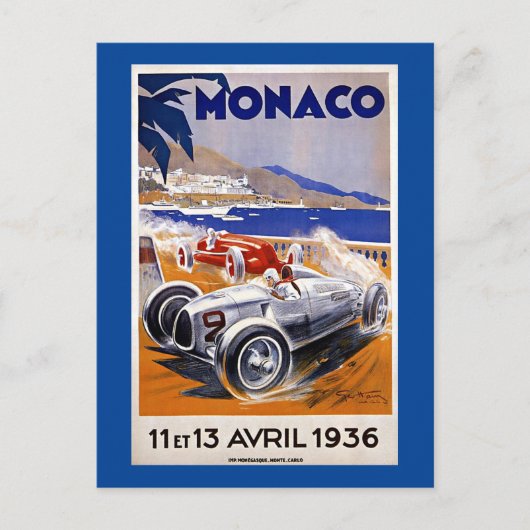 Monaco-reisposter, 1936 autorace briefkaart (Voorkant)