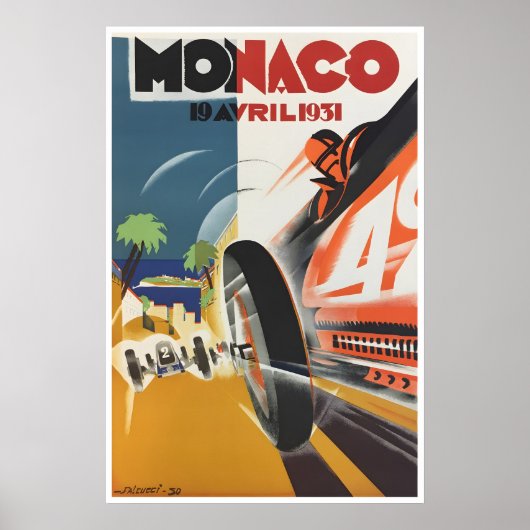 Monaco Reisposter Racecar Kunst Falcucci 1931 Poster (Voorkant)