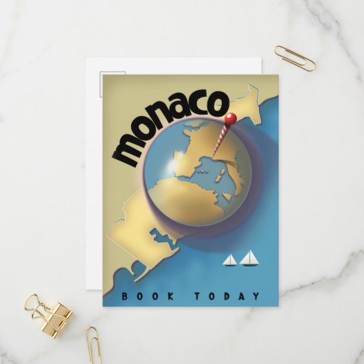 Monaco Reisposter  Uitnodiging Briefkaart (Voorkant / Achterkant in situ)