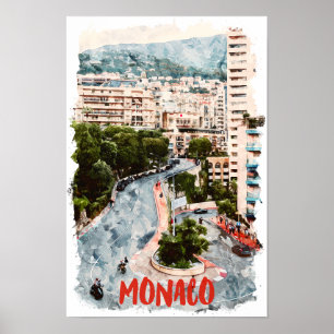 Monaco Retro Race Track Franse Riviera Reizen Poster