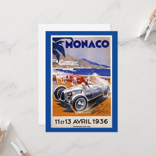 Monaco travel poster, 1936 auto race, (Voorkant / Achterkant in situ)