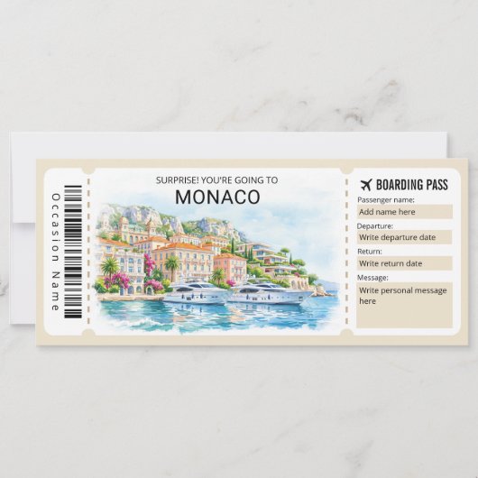 Monaco Trip Boarding Pass Ticket Kaart (Voorkant)
