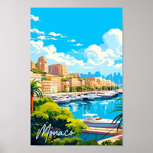 Monaco vintage reisplaats illustratie poster (Voorkant)
