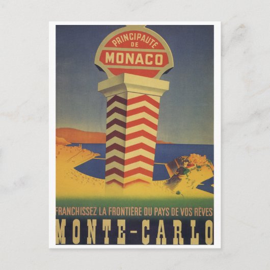 Monaco Vintage Travel Briefkaart Monte Carlo (Voorkant)