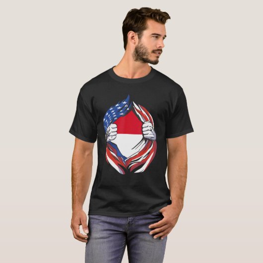 Monaco vlag Amerikaanse trots op mijn Monaco erfgo T-shirt (Voorkant volledig)