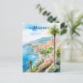 Monaco Waterverf Retro Reizen Mediterraan Briefkaart (Staand voorkant)