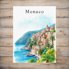 Monaco Waterverf Retro Travel Art Briefkaart