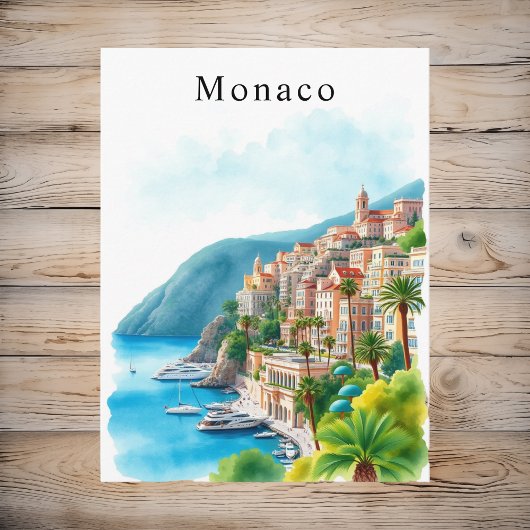 Monaco Waterverf Retro Travel Art Briefkaart