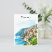 Monaco Waterverf Retro Travel Art Briefkaart (Staand voorkant)