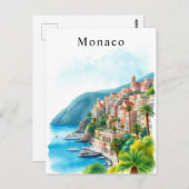 Monaco Waterverf Retro Travel Art Briefkaart (Voorkant / Achterkant)