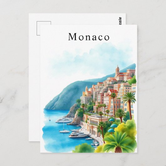 Monaco Waterverf Retro Travel Art Briefkaart (Voorkant / Achterkant)