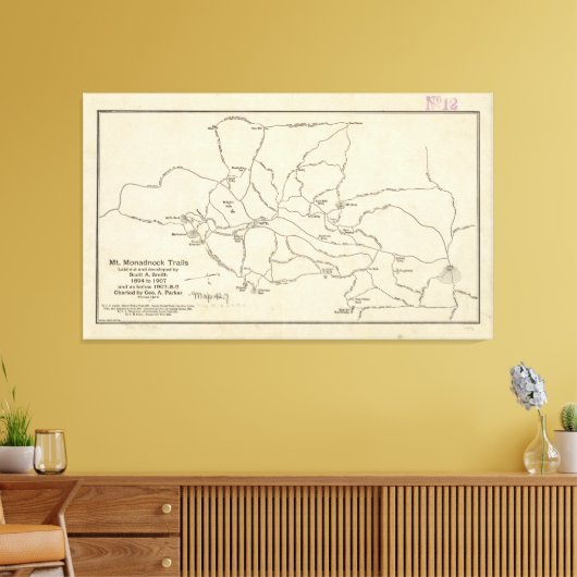 Monadnock Trail Map (1910) Canvas Afdruk (Insitu (Woonkamer))