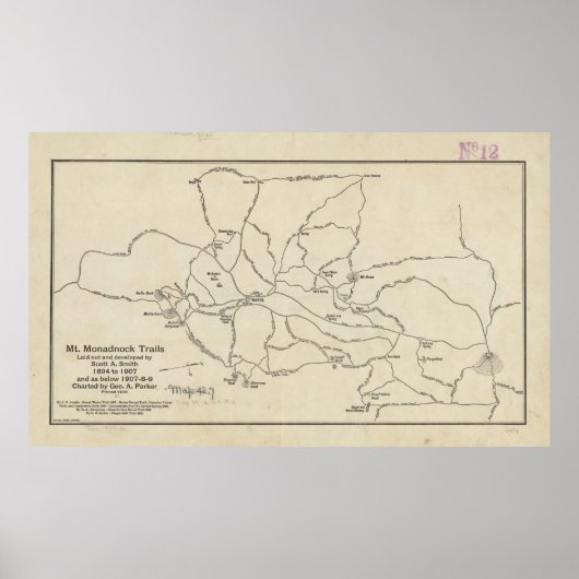 Monadnock Trail Map (1910) Poster (Voorkant)