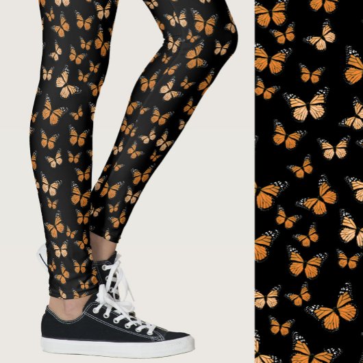 Monarch Butterflies Black Whimsical Patterned Leggings