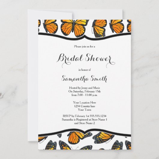 Monarch Butterflies Bridal Shower Uitnodiging (Voorkant)