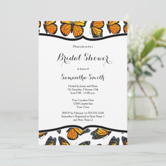 Monarch Butterflies Bridal Shower Uitnodiging (Staand voorkant)