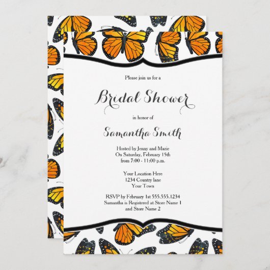Monarch Butterflies Bridal Shower Uitnodiging (Voorkant / Achterkant)